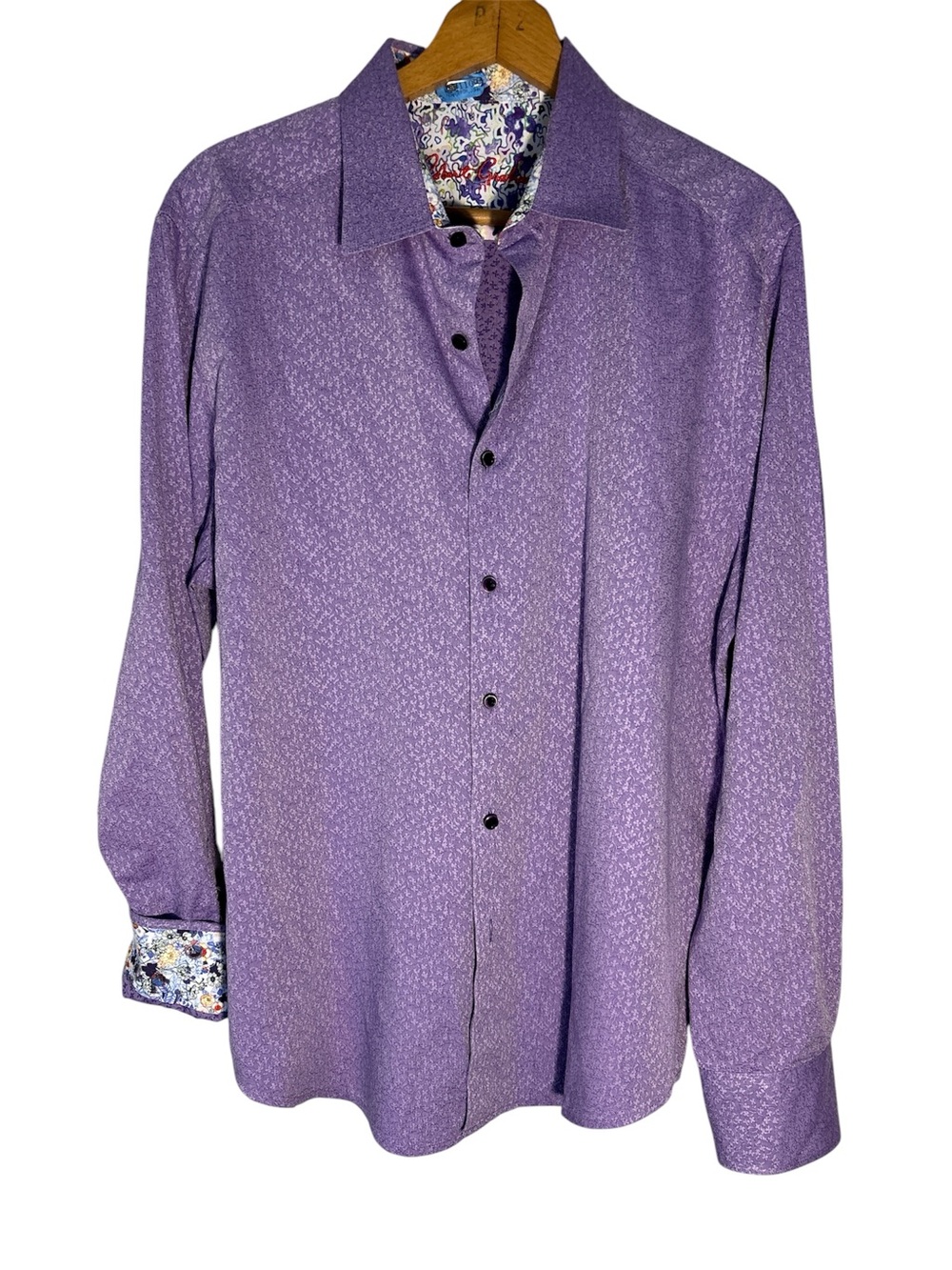 Robert Graham Button Down Shirt Mens XL Purple Floral Long Sleeve Flip Cuff